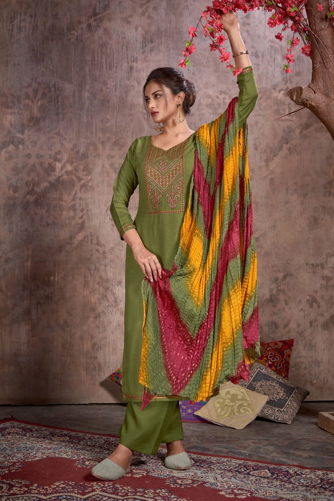 Hermitage Bandhej Fancy Ethnic Wear Designer Wholesale Dress Material
